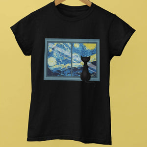 Cat & The Starry Night Women's T-Shirt