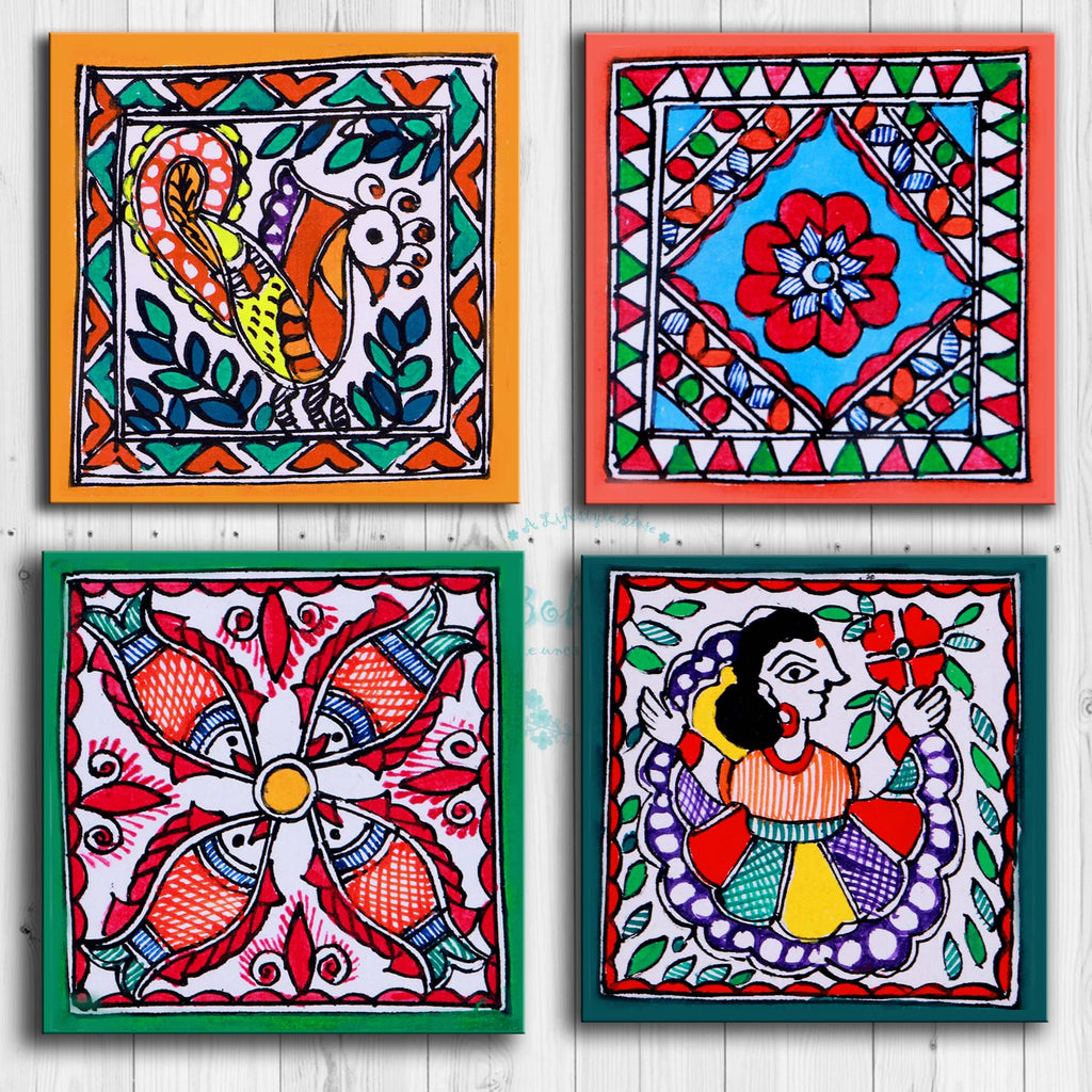 Madhubani art tea coaster set